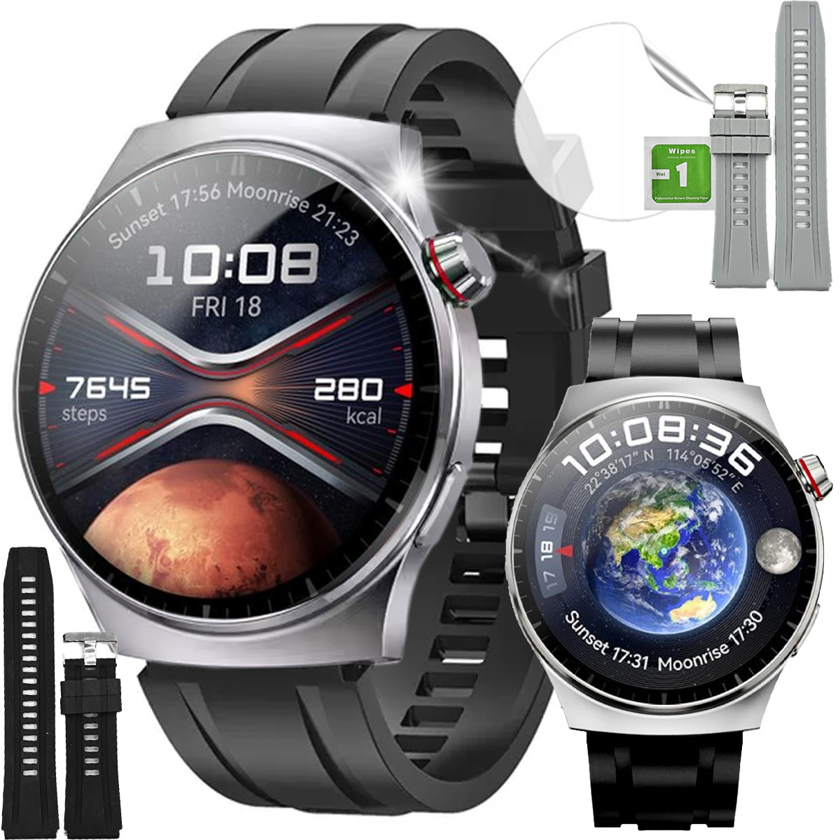 Chytré Hodinky Polské Menu Hovory Sport Smart Watch Pánské Stříbrné