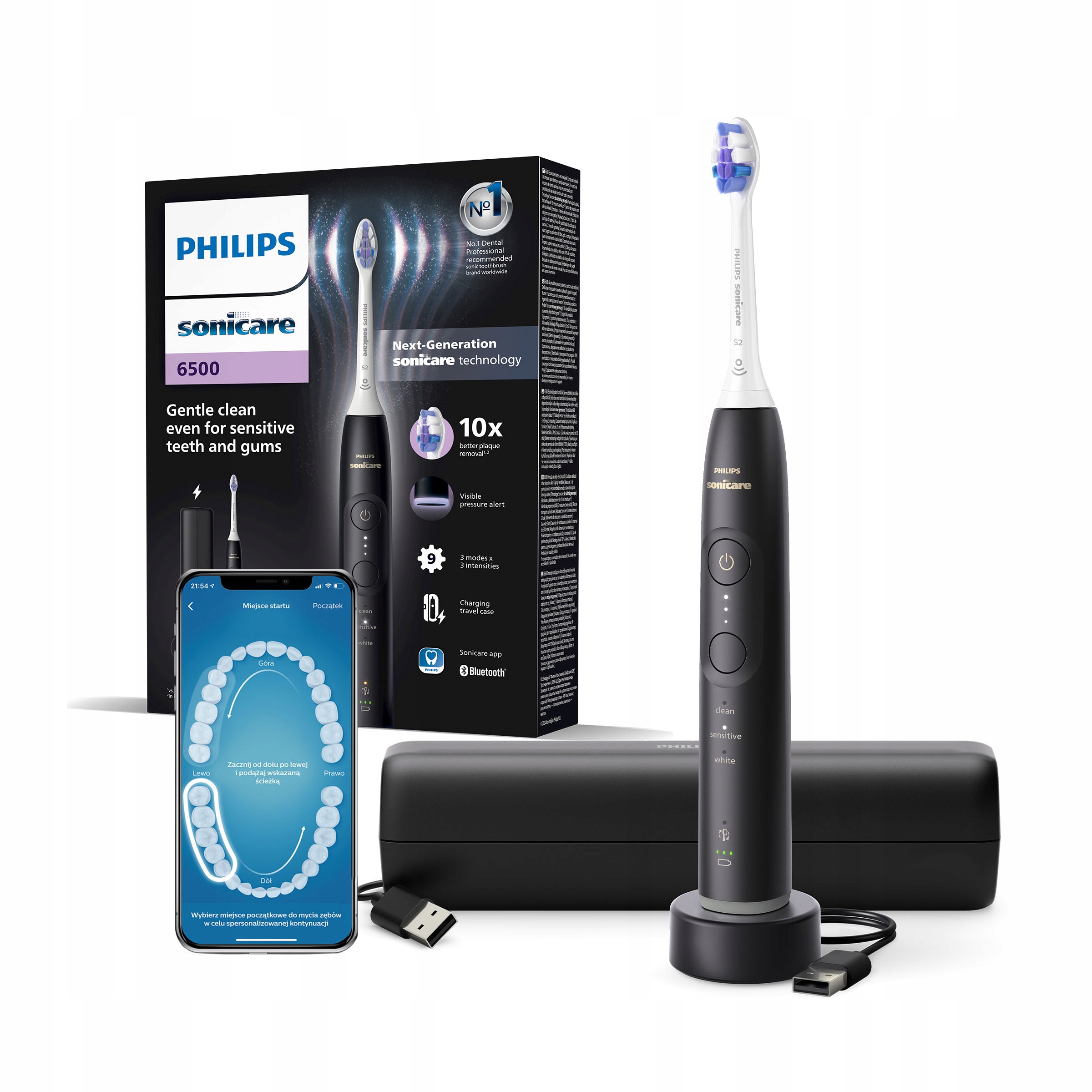 Philips Sonicare 6500 szczoteczka soniczna aplikacja etui czarna HX7411/02