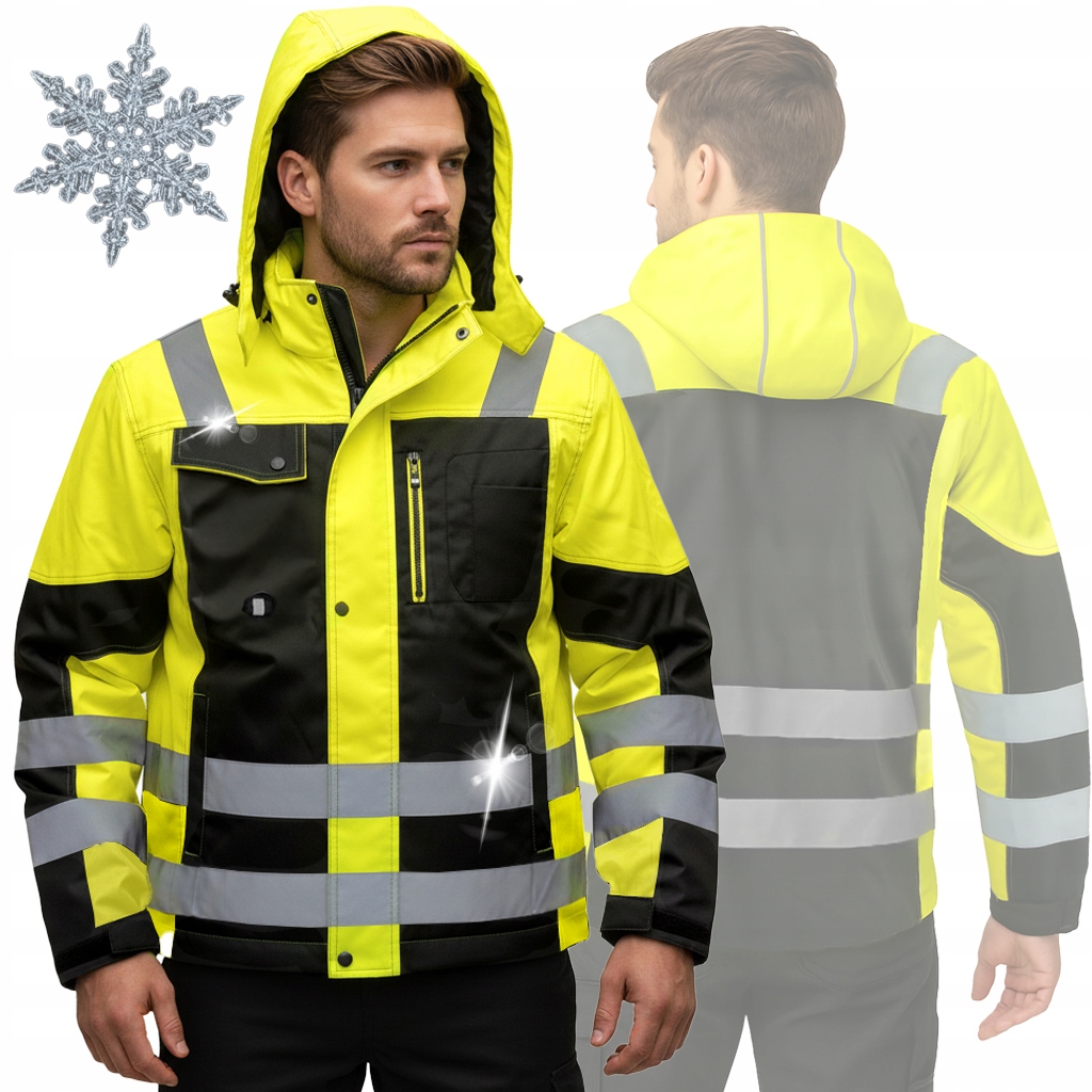 Kurtka Robocza Zimowa Męska Odblaskowa Ocieplana Z Kapturem Wodoodporna