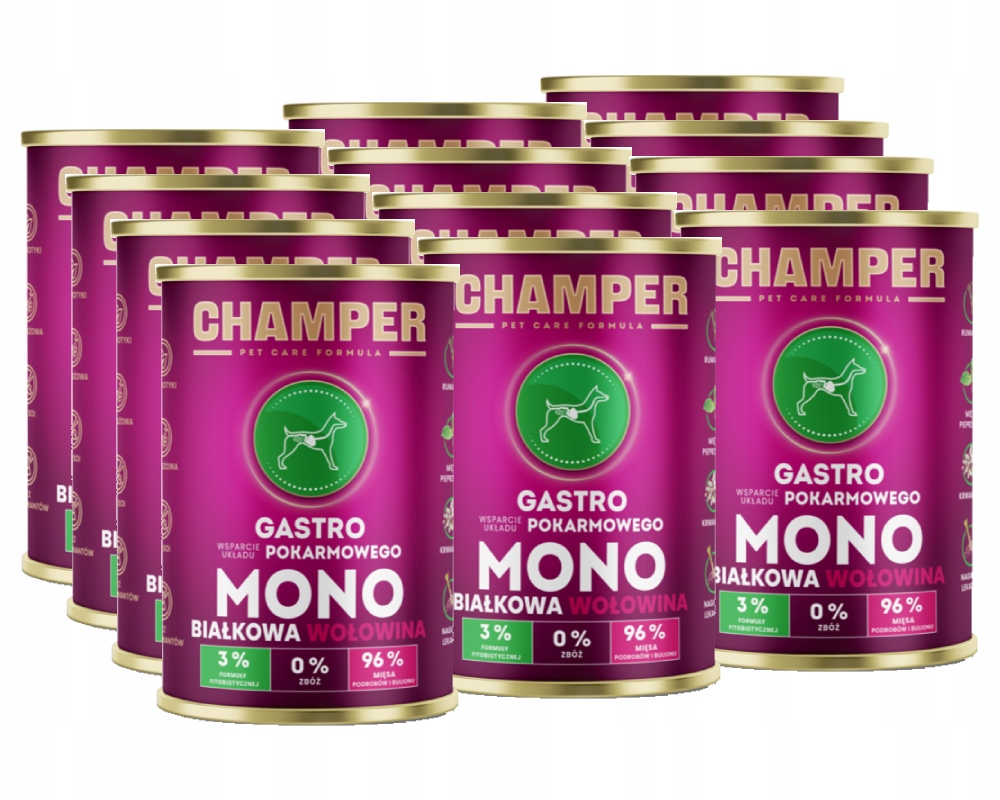Levně Champer Monoproteinové s hovězím masem Vlhké Krmivo pro psy 12 x 400 g