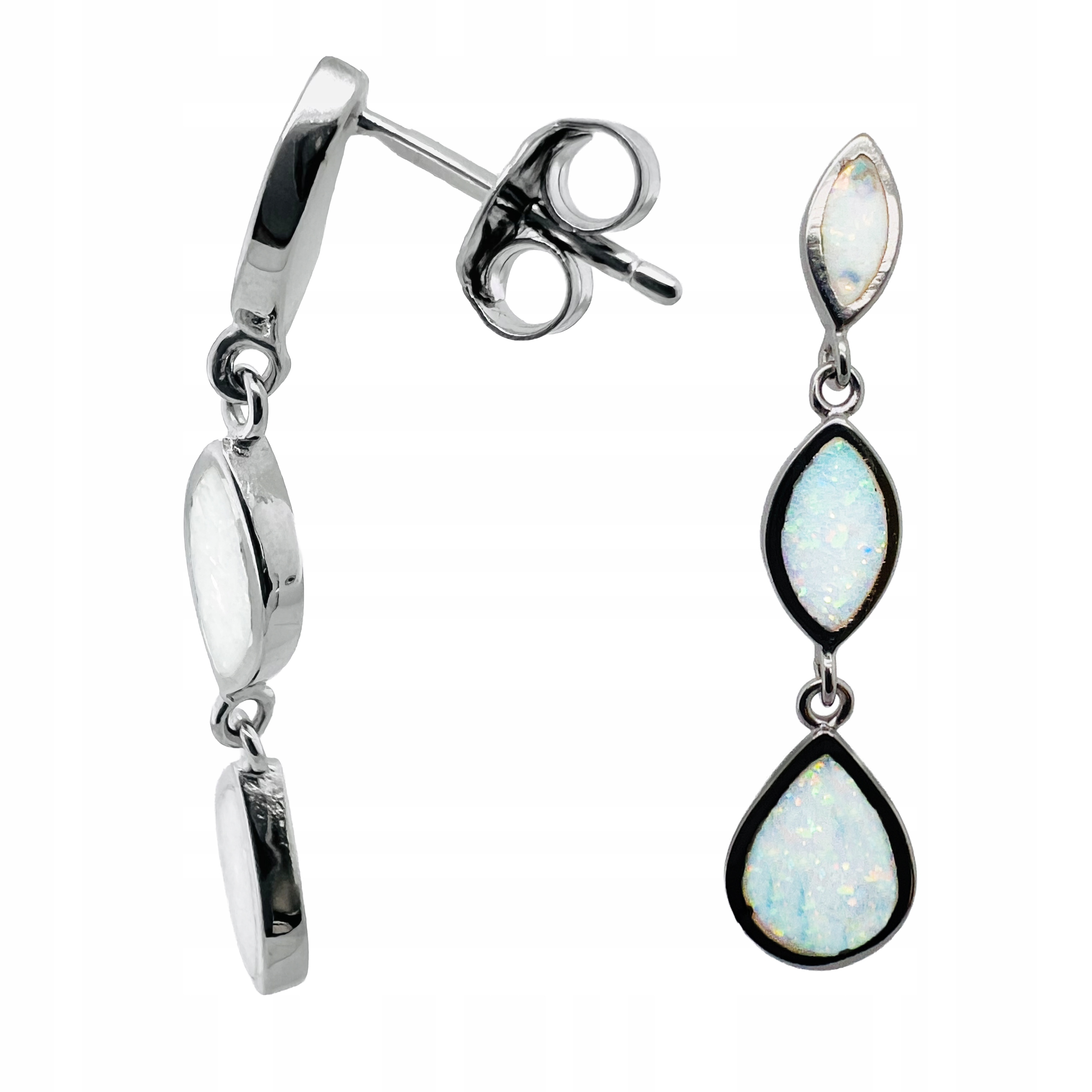 Závěsné Dámské Stříbrné Náušnice S Bílým Opálem, Tyčinka Stříbro O Ryzosti 925