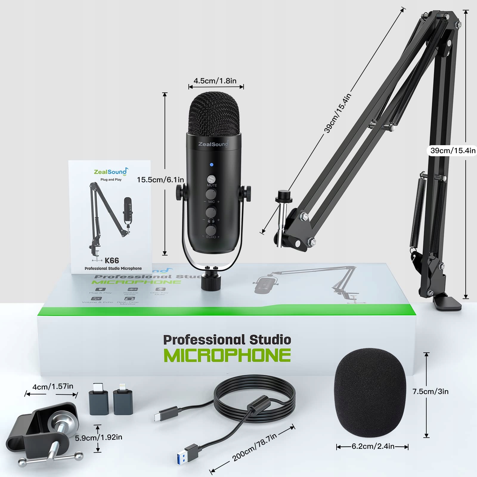 ZEALSOUND K66 USB Mikrofon Do Gier iPhone PC PS5 Mac Podcast Streaming — miniatura 7
