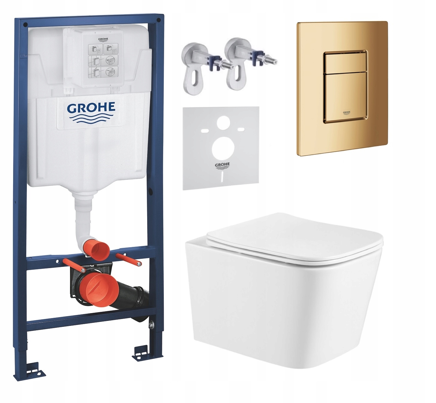 Podomietkový Wc set Grohe s miskou Alba a zlatým tlačidlom Fresh