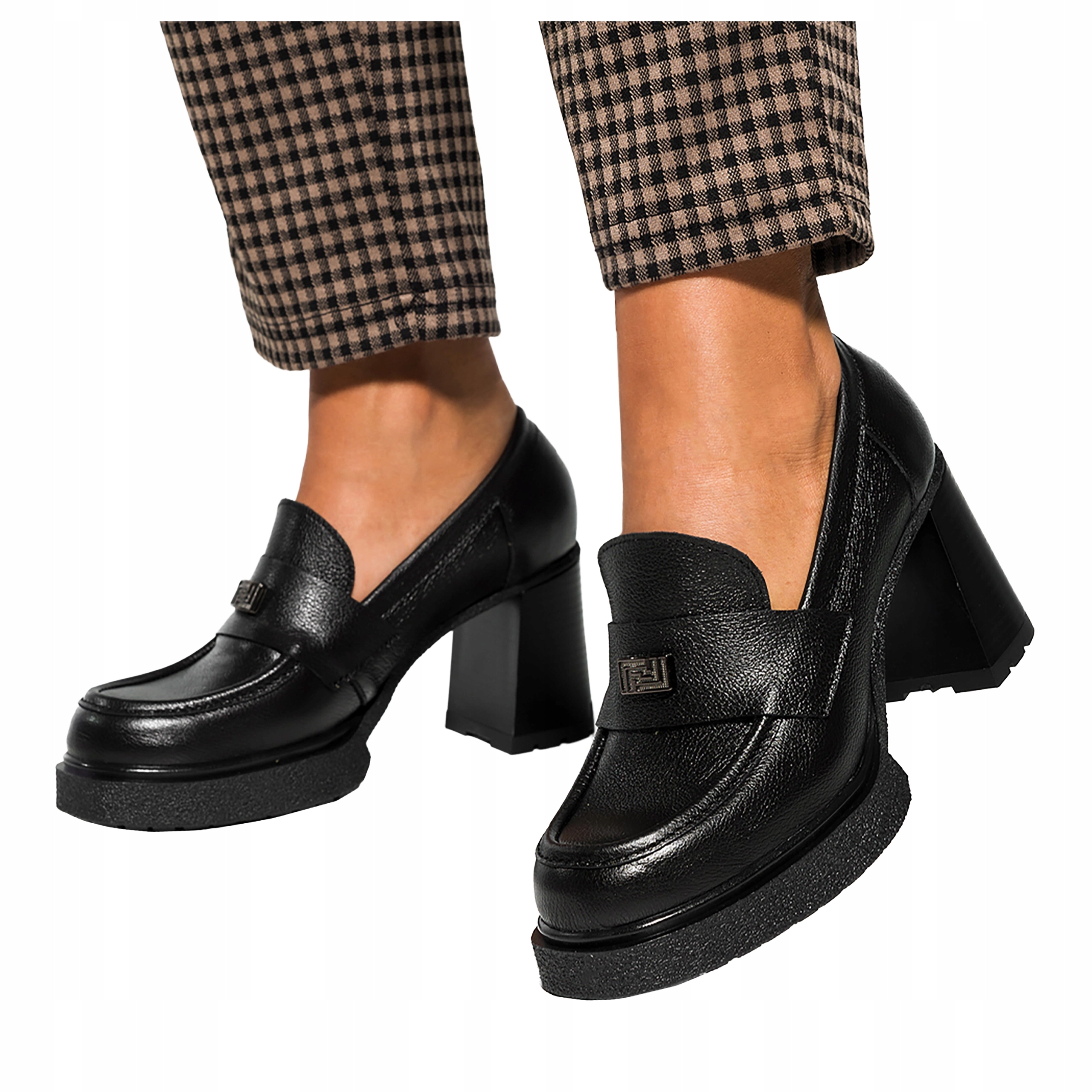 Mokasíny Černé Dámské Kožené Polské Široký ocelový blok Ozoba r 39