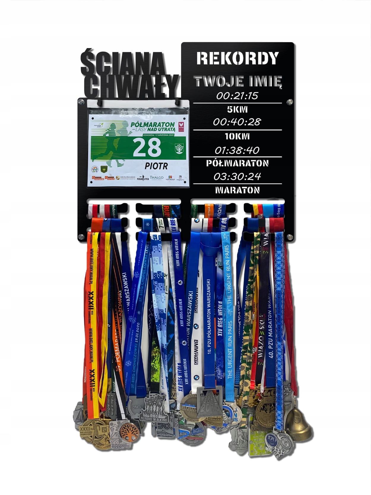 Wieszak na medale i numery startowe Rekordy Biegowe Run twoje imię 341.1