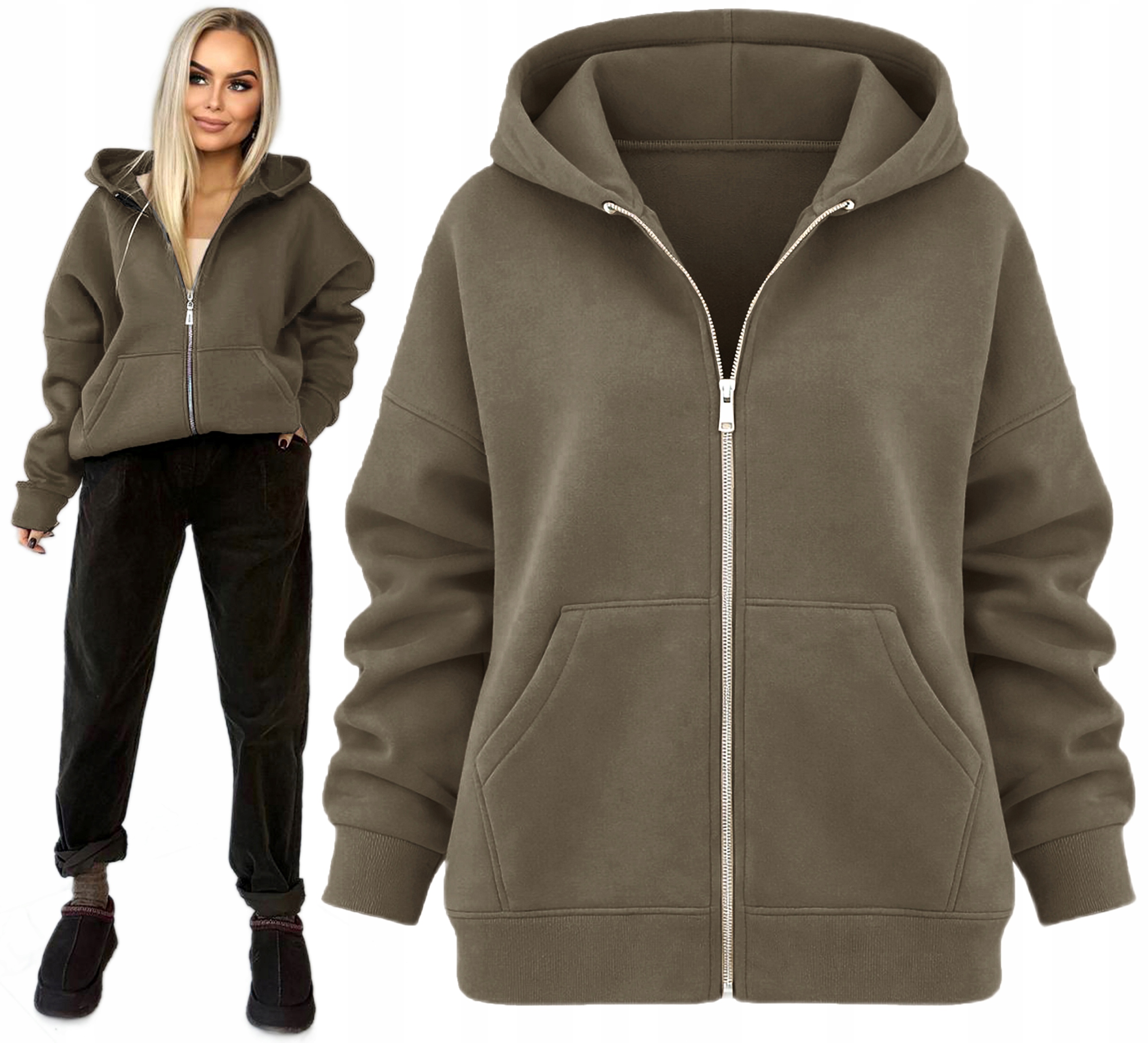 Ciepła Bluza Damska z kapturem gruba mięsista oversize rozpinana Oksana