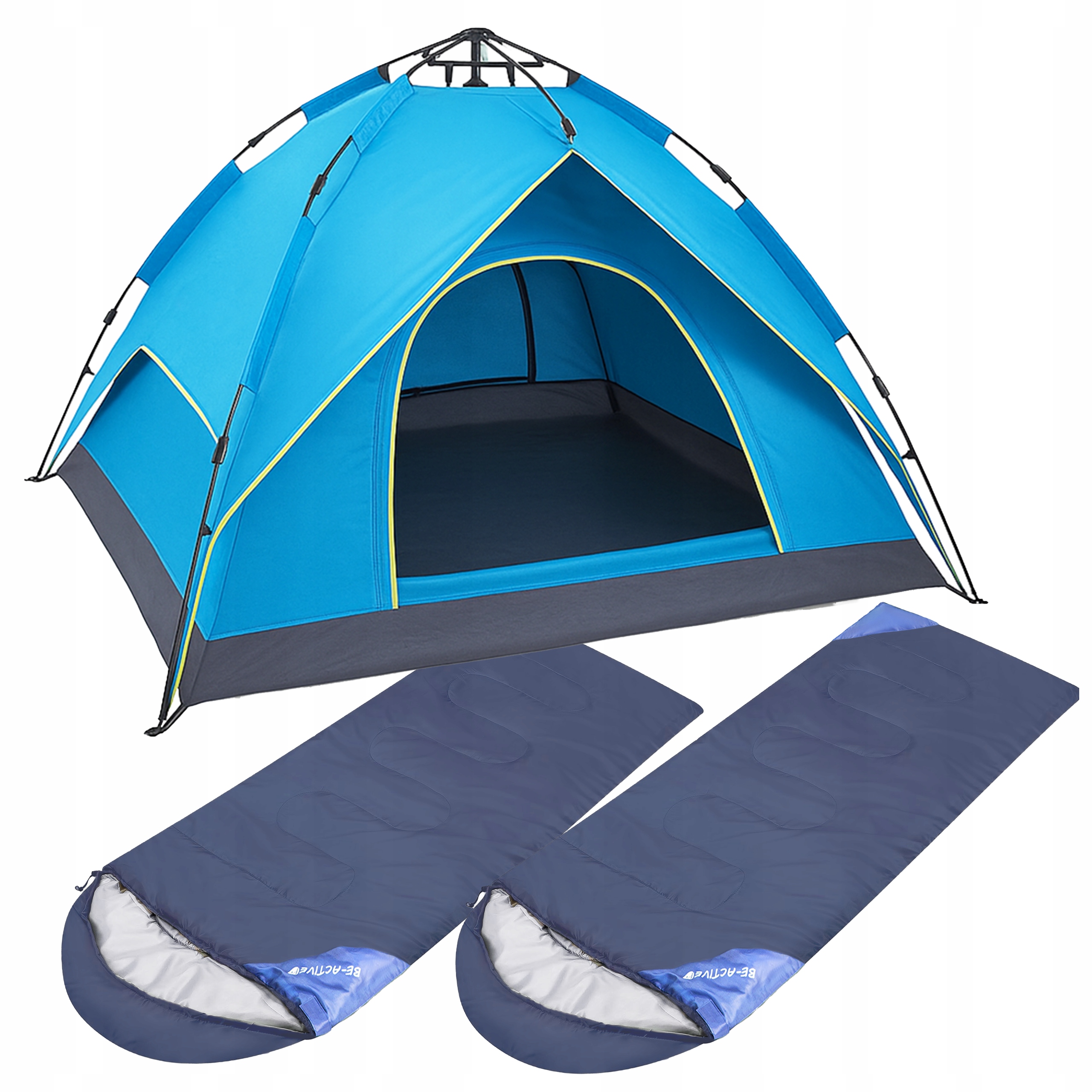 Stan Kempingový Stan Pro 3 Osoby, Plážový, Samorozkládací, 2 Spacáky