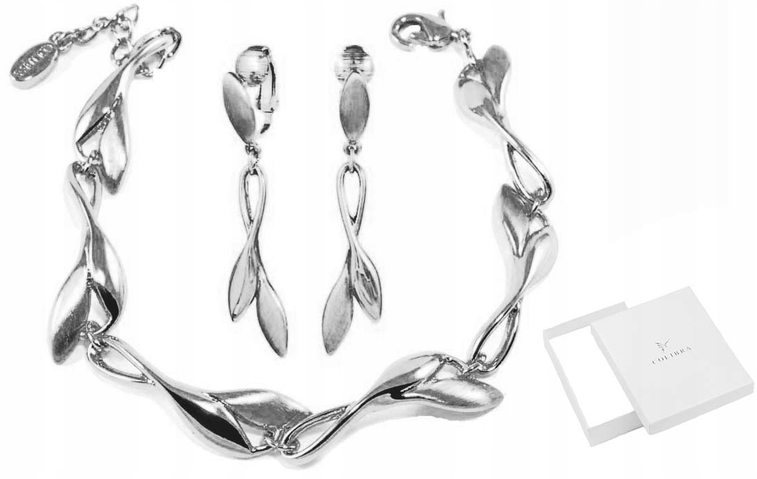 

Srebrny Komplet Biżuterii Listki Efektowny Klipsy