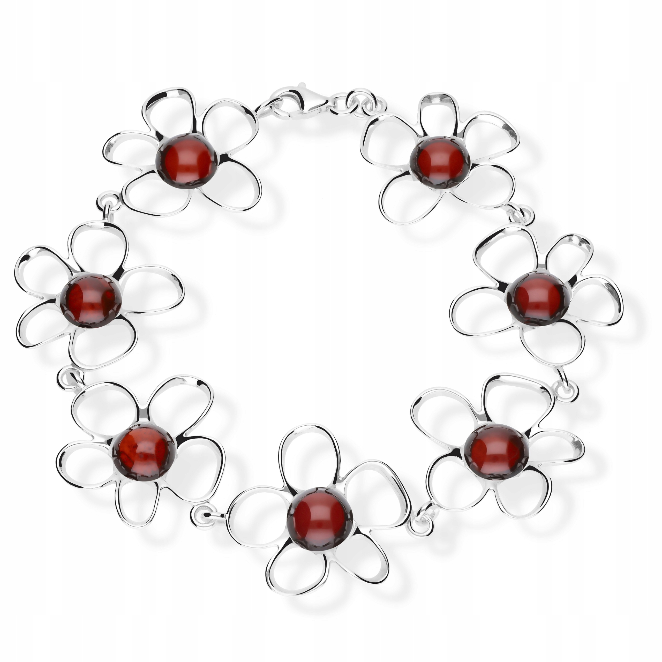 Náramek Květiny stříbro 925 s baltským Jantarem višeň*PRO Ni*