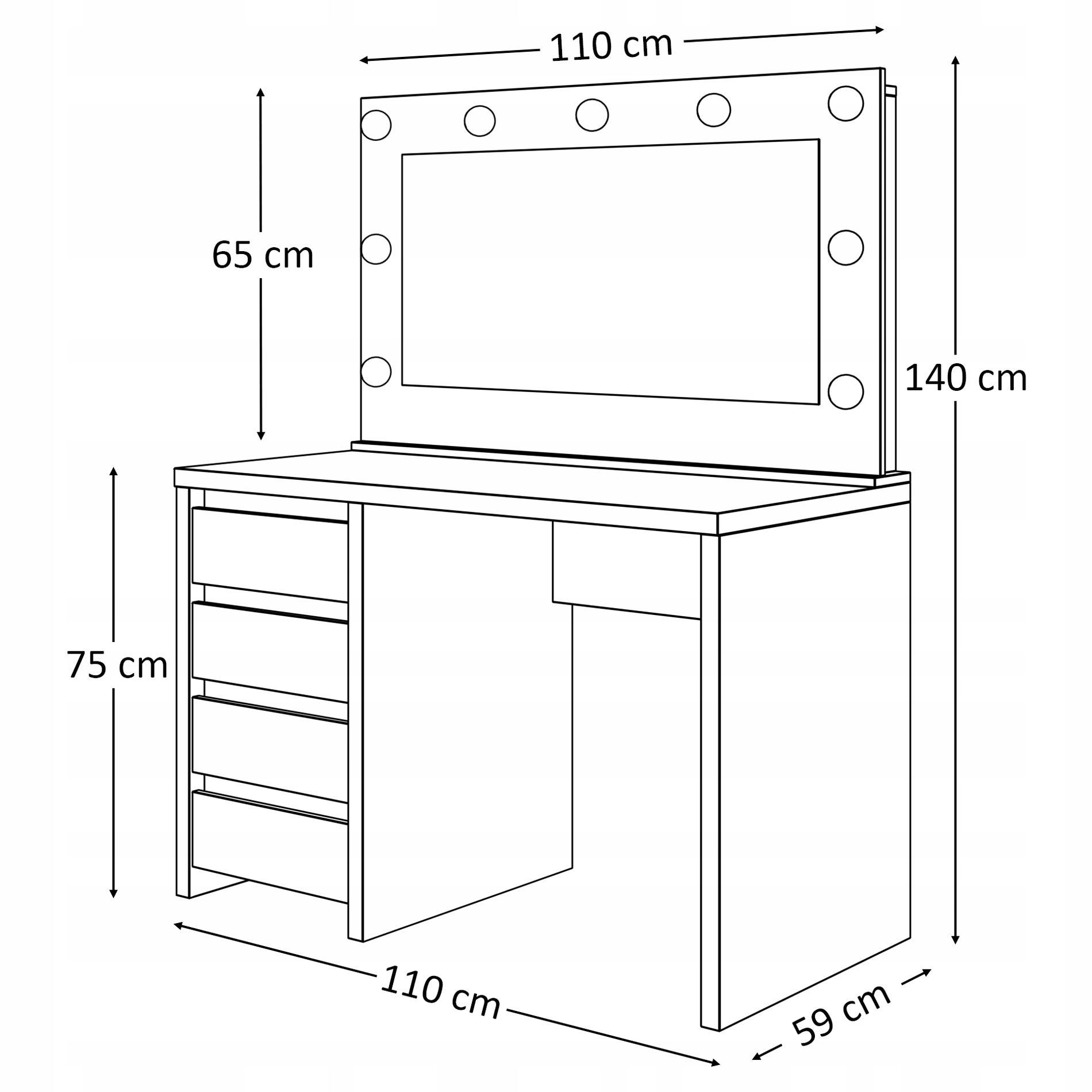 Toaletka kosmetyczna z lustrem GLAMOUR biały mat Kolor mebla biały