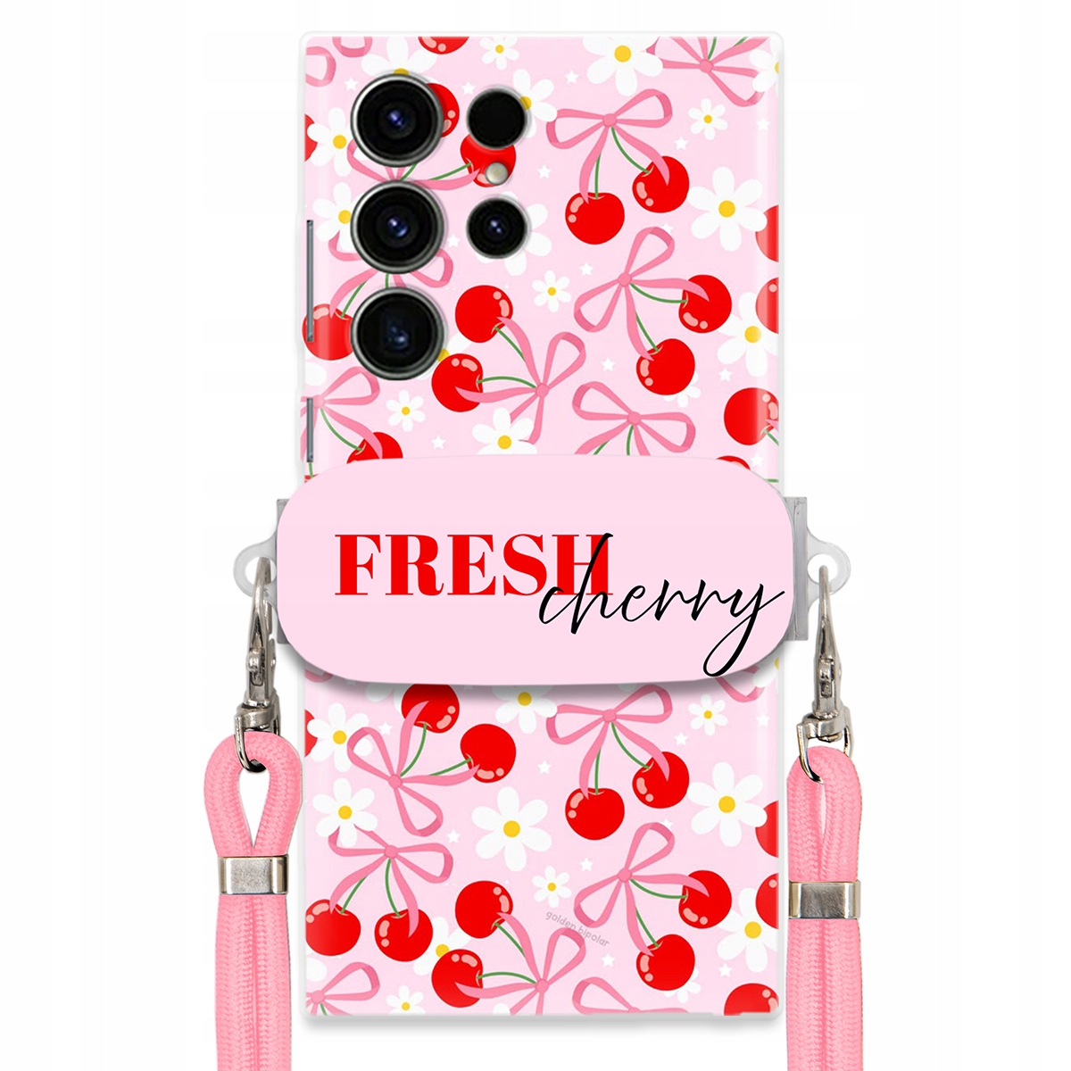Puzdro pre Samsung S24 Ultra Case Držiak šnúrok Ružový Fresh Cherry Kokardy