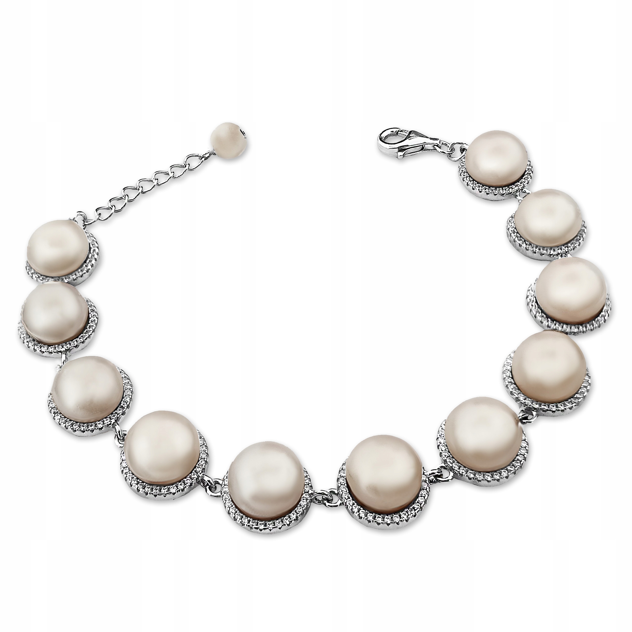 Stříbrný náramek 925 bílé kultivované perly s bílými zirkony dárek