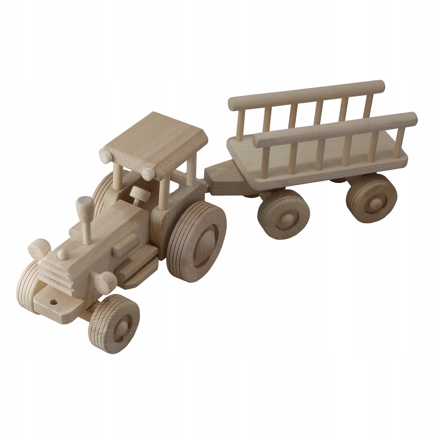 

Traktor drewniany z przyczepą skrętny Zabawka Eko
