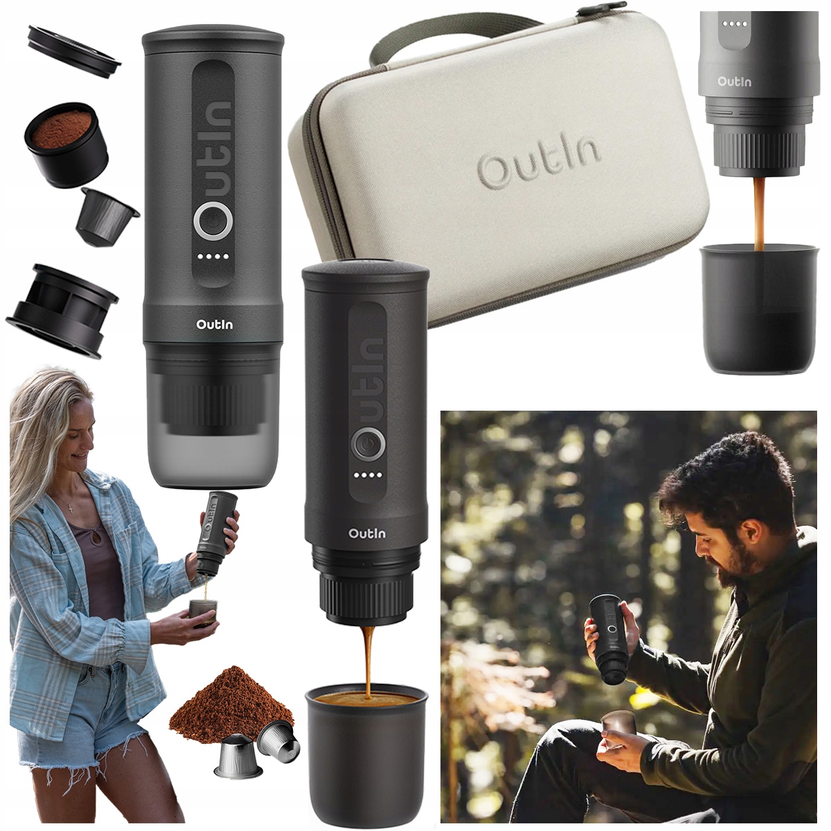 Tlakový kávovar na mletú kávu s kapsulami 20 bar Outin Nano v kufríku