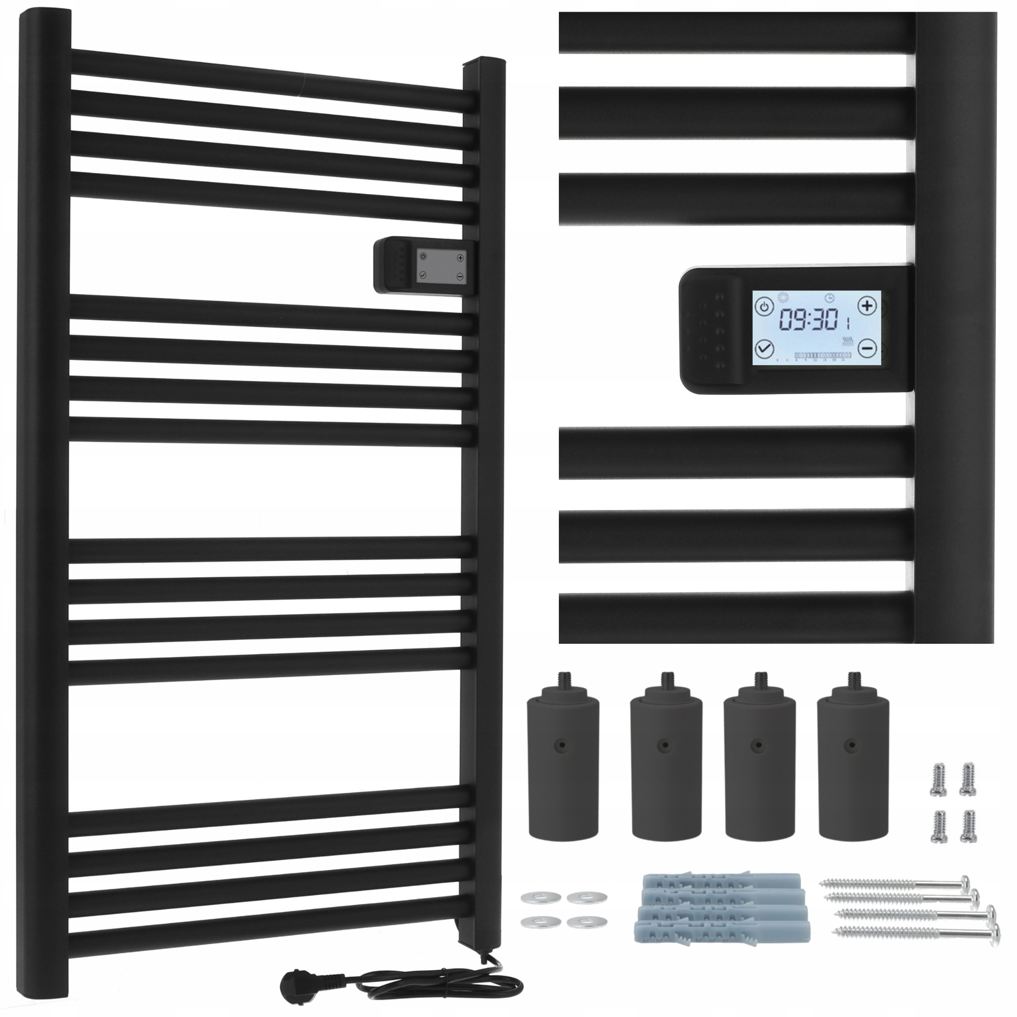 Elektrický Kúpeľňový Radiátor rebrík programátor termostat Čierny 500W