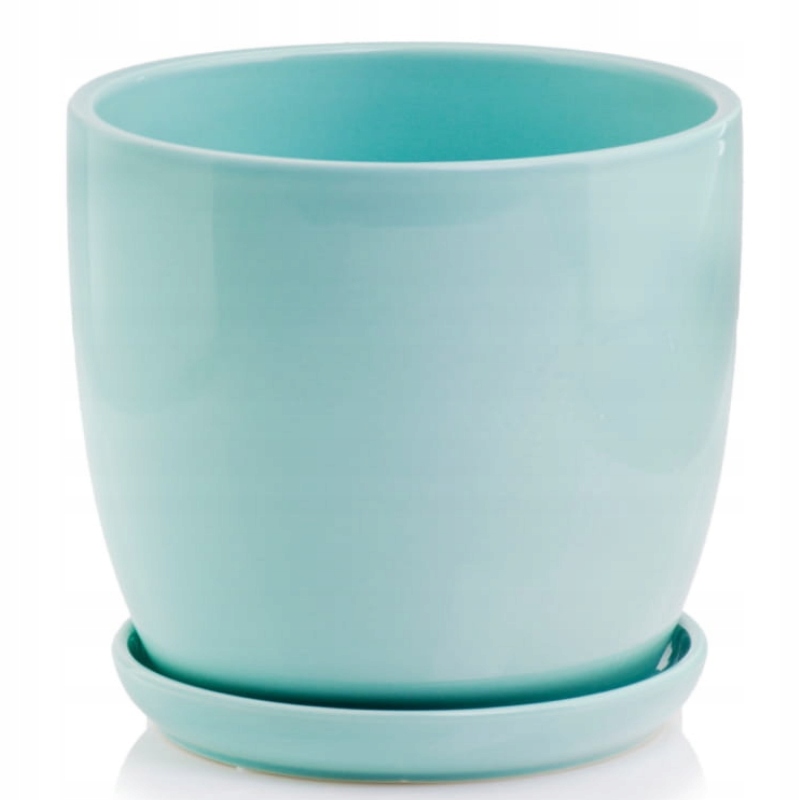 

Miętowa doniczka ceramiczna z podstawką 17 cm