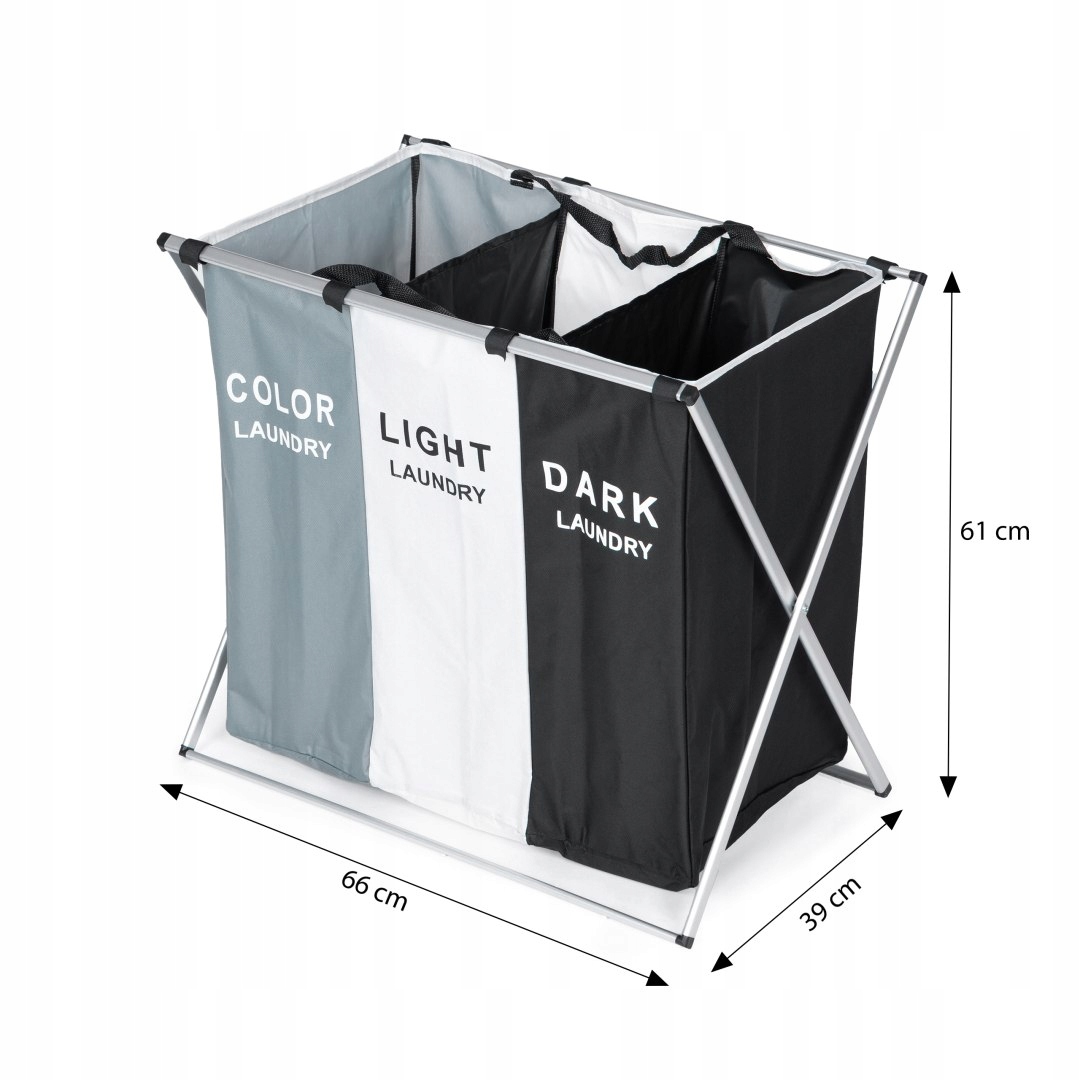 Kosz do segregacji prania 3 materiałowe kosze aluminiowa konstrukcja Kształt prostokątny