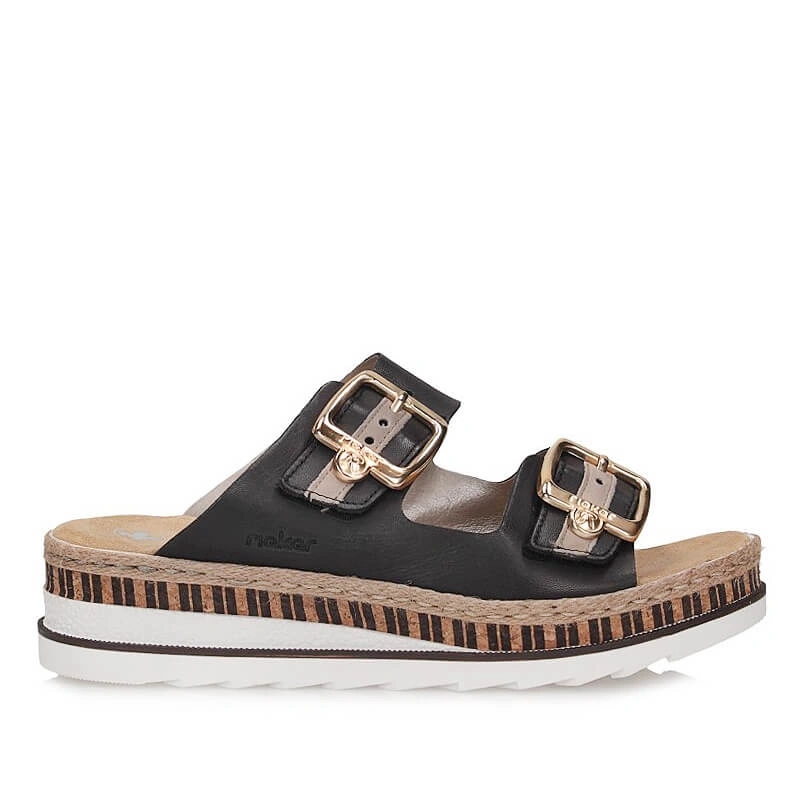 Nazouváky Rieker V7955-00 černé s koženou platformou