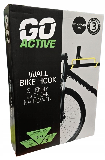Go Active Wieszak rowerowy ścienny 15 kg czarny hak do garażu kompaktowy