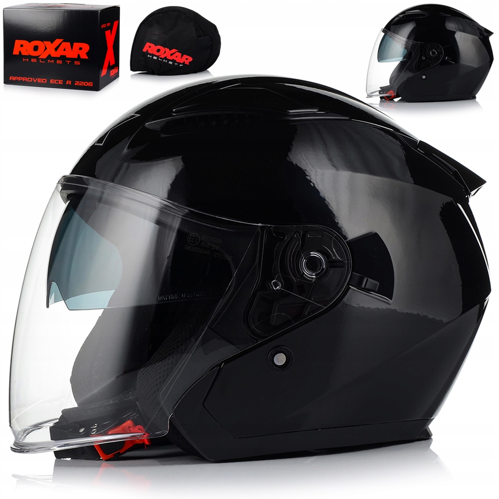 Otvorená Motocyklová Prilba Roxar Orlando Čierny Lesk Skúter Chopper Blenda