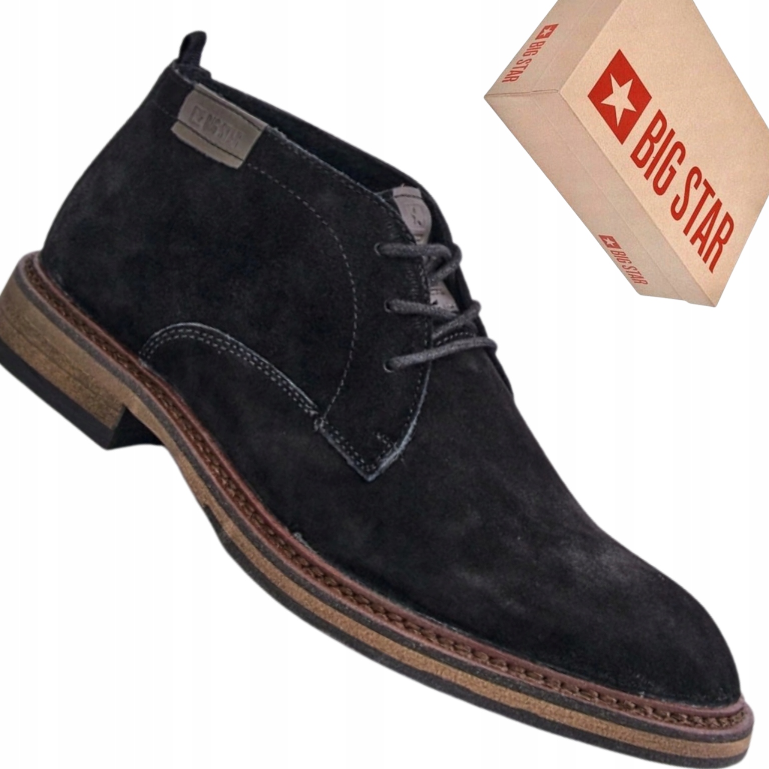 Botki męskie zamszowe Big Star OO174146 czarne sznurowane buty