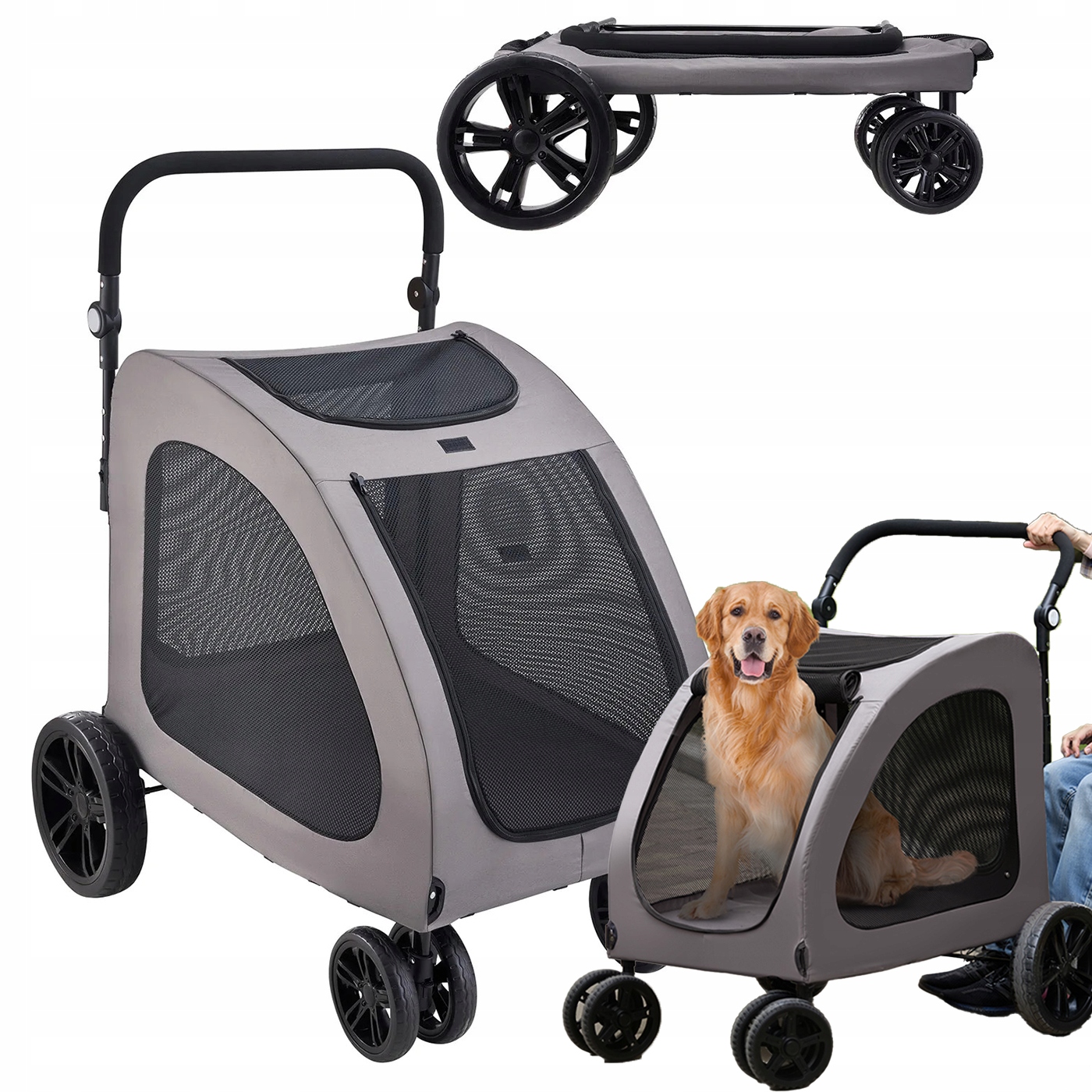 Levně Vozík pro psa kočku Velký Odolný 72 kg 4 kola Tlumení nárazů 12" Ventilace