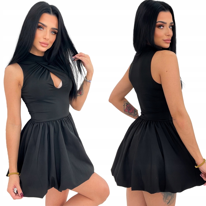Šaty mini, elastická koule se stojáčkem a výstřihem, černá Mirella S/m