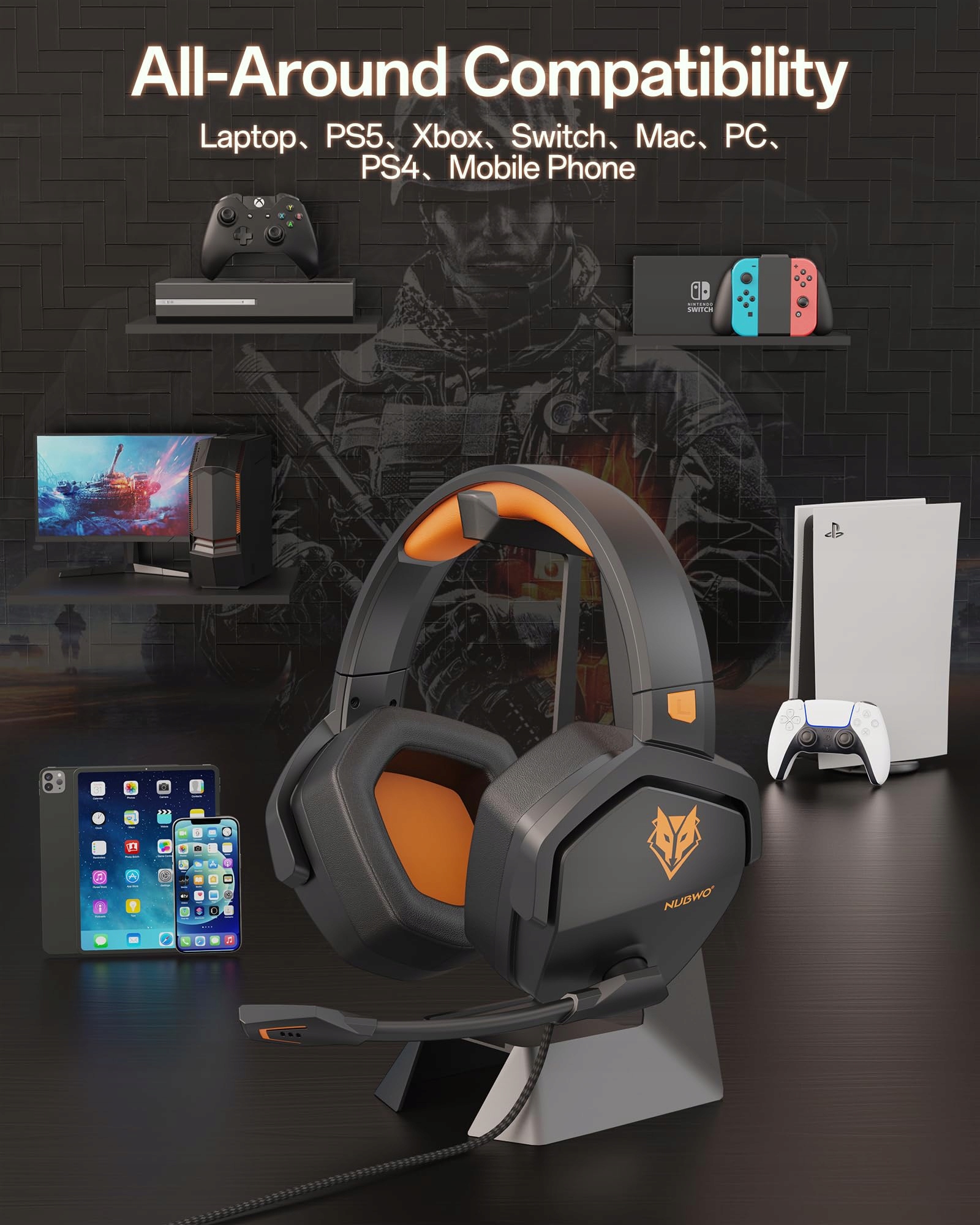 NUBWO N16 Gaming Headset z Mikrofonem Stereo PS5 Xbox One — miniatura 5