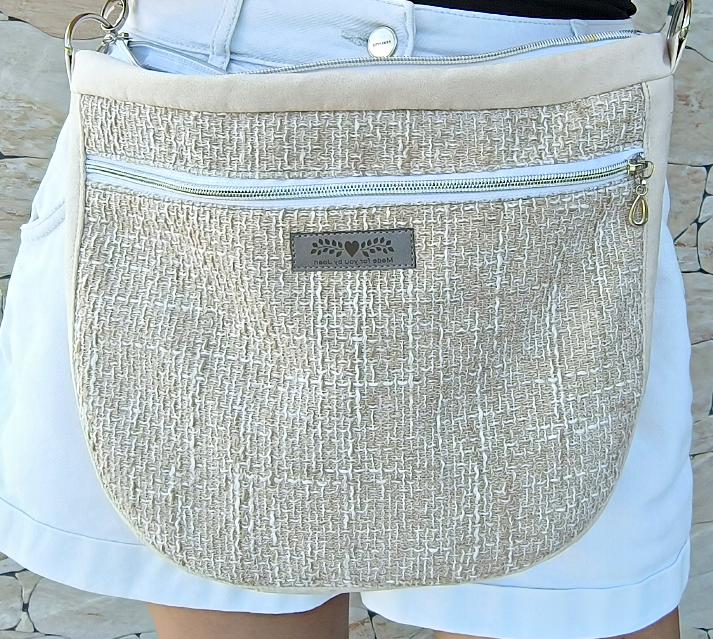 Kabelka přes rameno pletená s kapsou na zip béžová