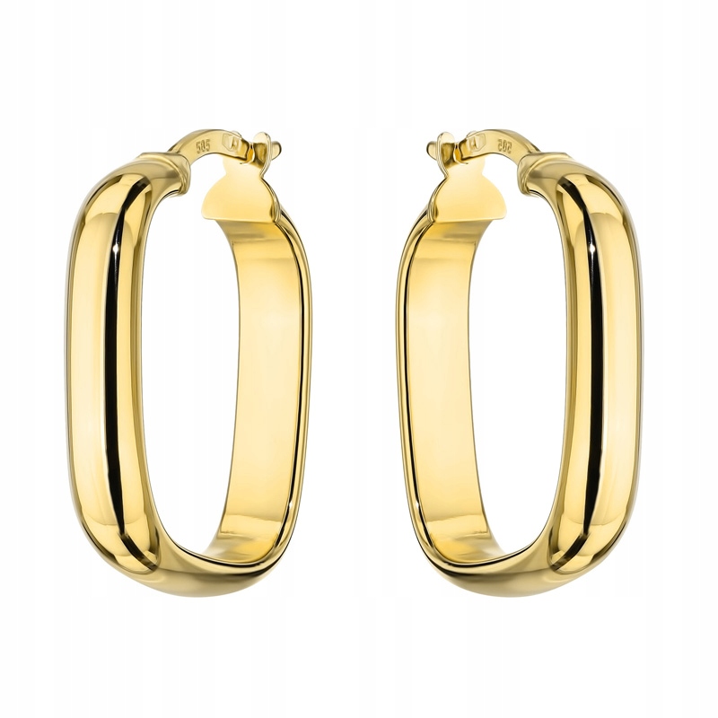 Zlaté Náušnice Anglické pr. 585 Hladké Široké Čtverce 14k