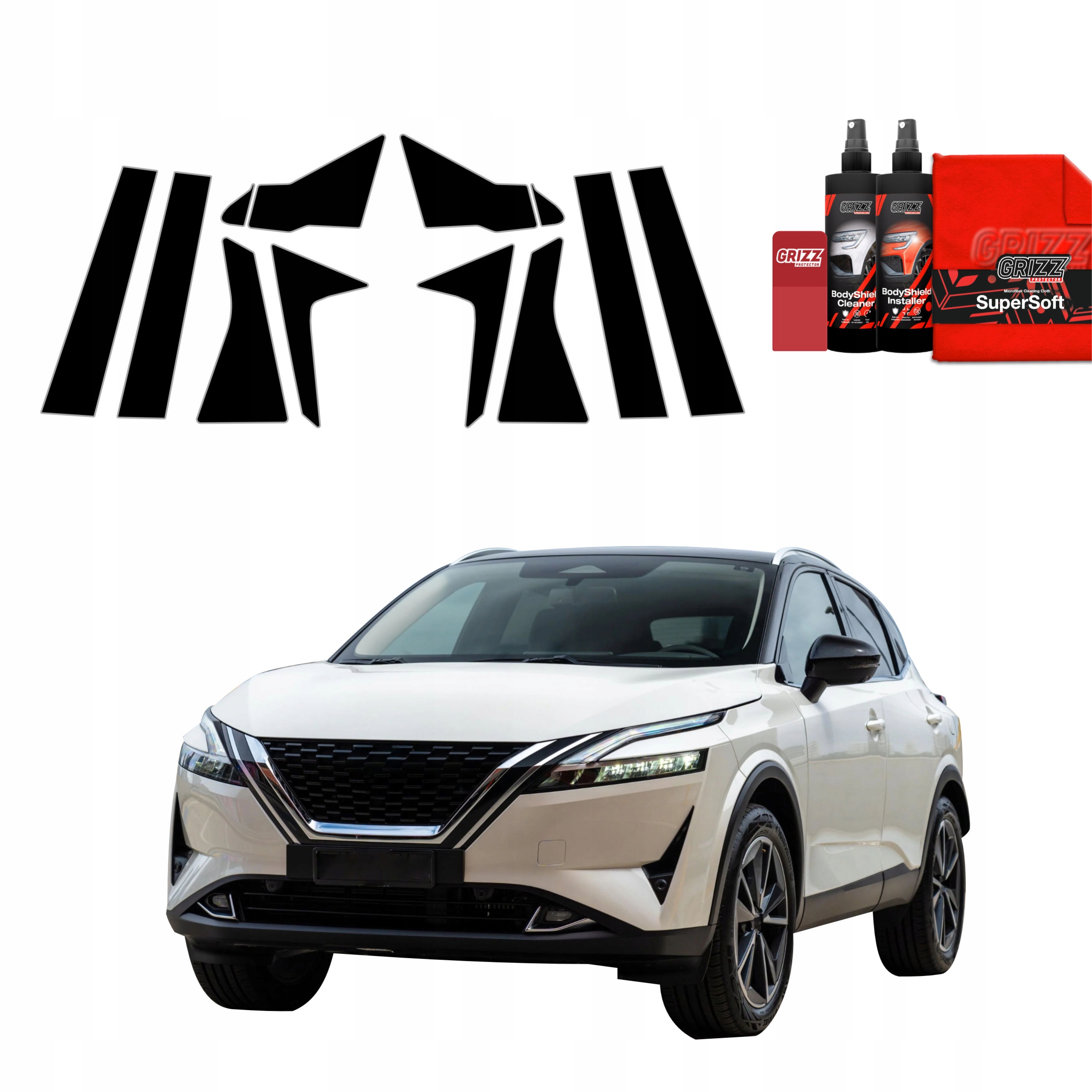 10v1 Černá fólie na sloupky pro Nissan Qashqai 3 (2021-2024)