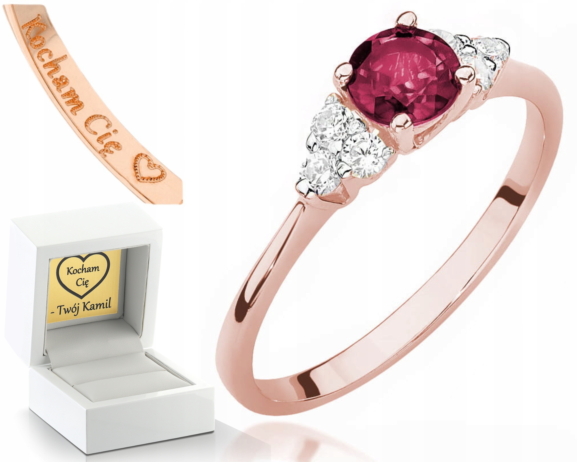 Růžové Zlato Prstýnek S Rubínem A Diamanty