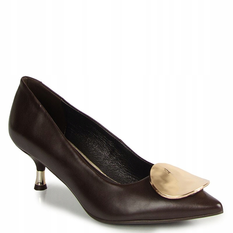 CheBello 4929 Hnědé Čokoládové Kožené Lodičky S Ozdobou 37