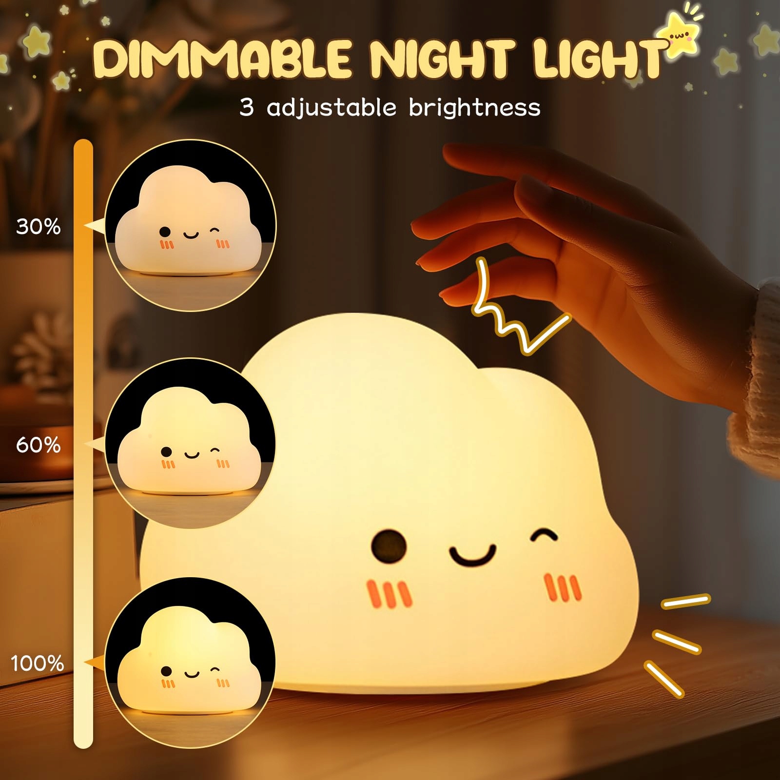 DIBONIUR Lampka Nocna Dla Dzieci Silikonowa Kawaii 7 Kolorów Dotykowa — miniatura 4