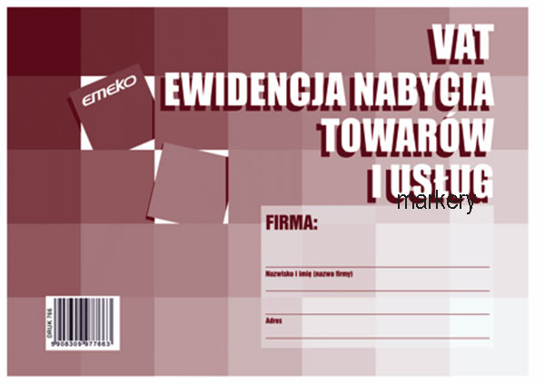 

Druk Ewidencja nabycia towarów i usług A5 Vat