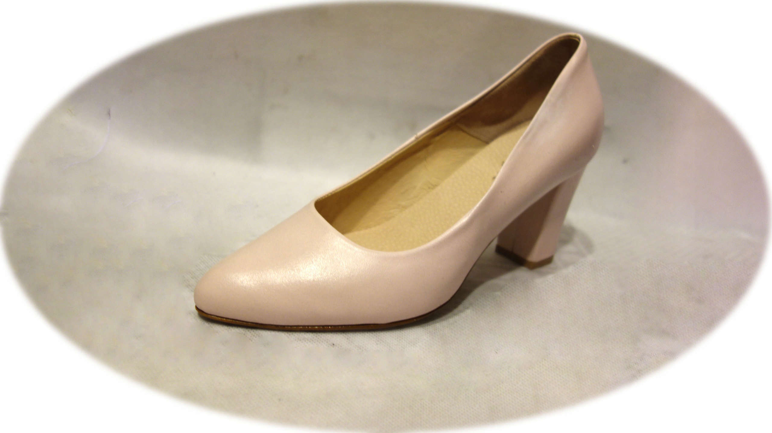 SKÓRZANE czółenko róż obcas 7cm nr.38 Rozmiar 38