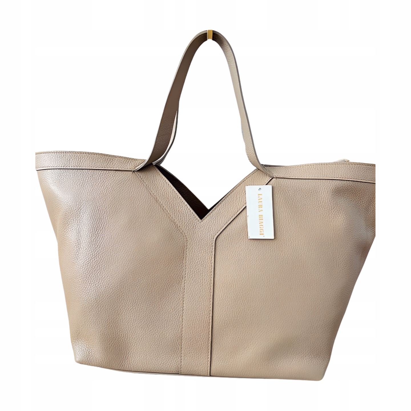 Laura Biaggi velká kožená shopper taška béžová s prošíváním