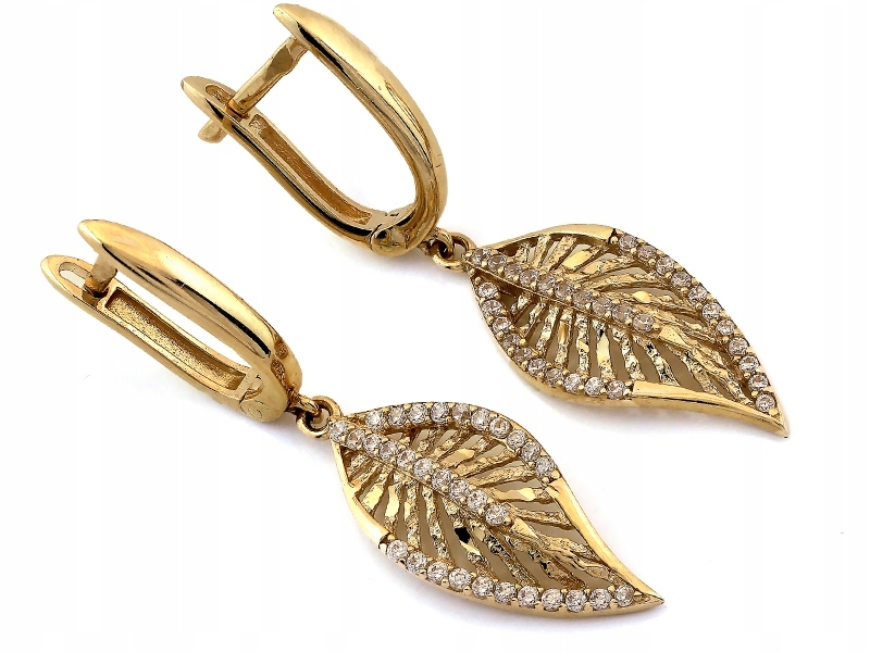 Náušnice zlaté pro ženu 585 závěsné zirkon elegantní moderní 14k
