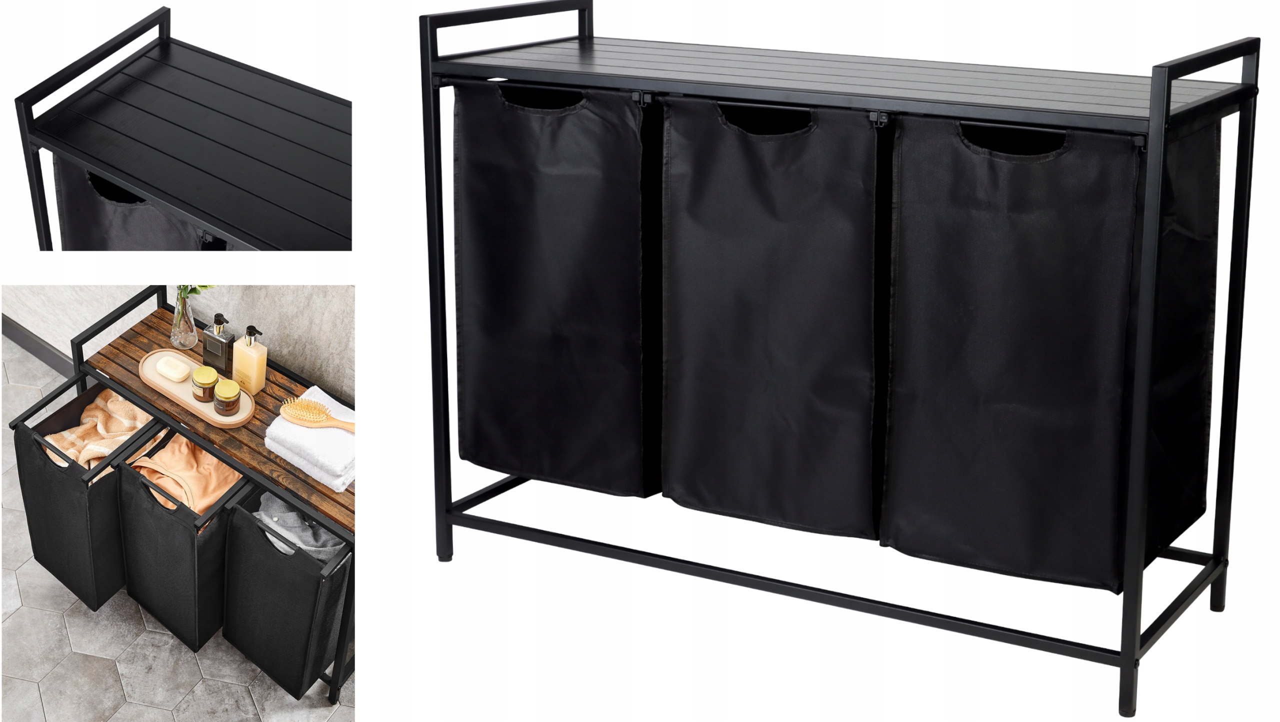 

Kosz na pranie do segregacji czarny 3 komorowy