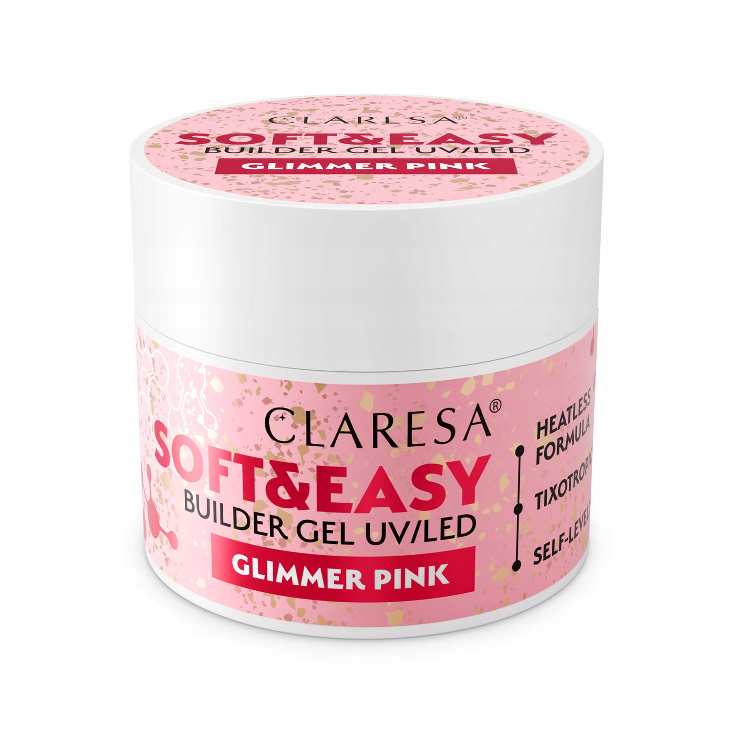 Claresa Stavební gel Soft&Easy Glimmer pink 90 g Středně malinová růžová s třpytem