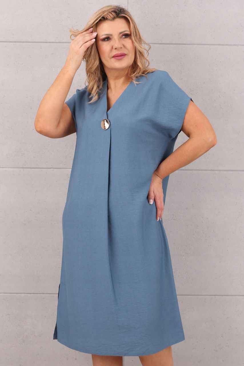 PROSTA SUKIENKA Z ROZCIĘCIEM BROSZKA POLSKI PRODUCENT DUŻE ROZMIARY Płeć kobieta