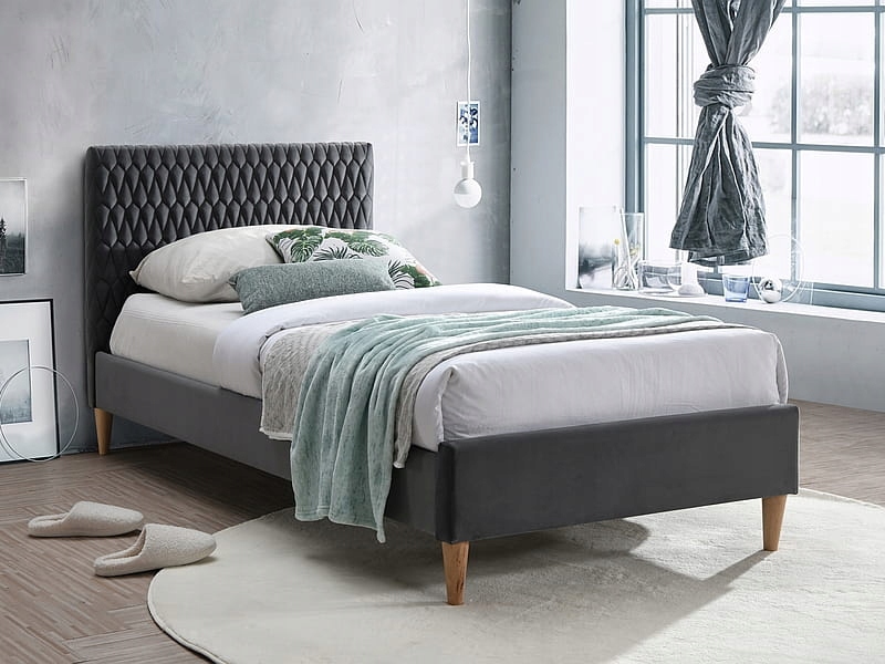 Łóżko jednoosobowe Azurro Velvet 90x200 szare