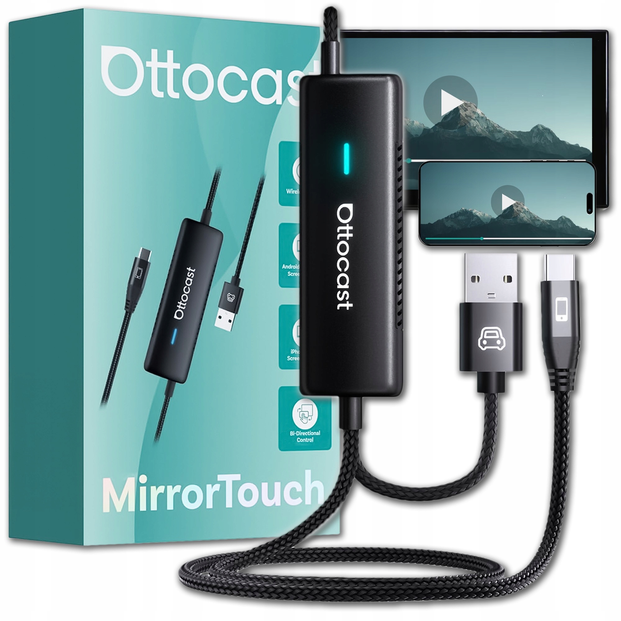 Ottocast Mirror Touch Wireless Car Play Android Adapter Wi-Fi Dual Band