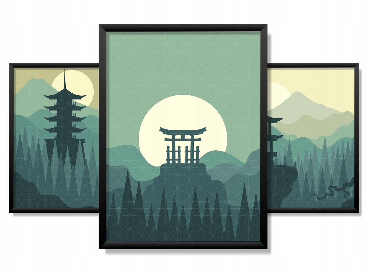 OBRAZY W RAMIE 90x40cm Nowoczesny Green Japan