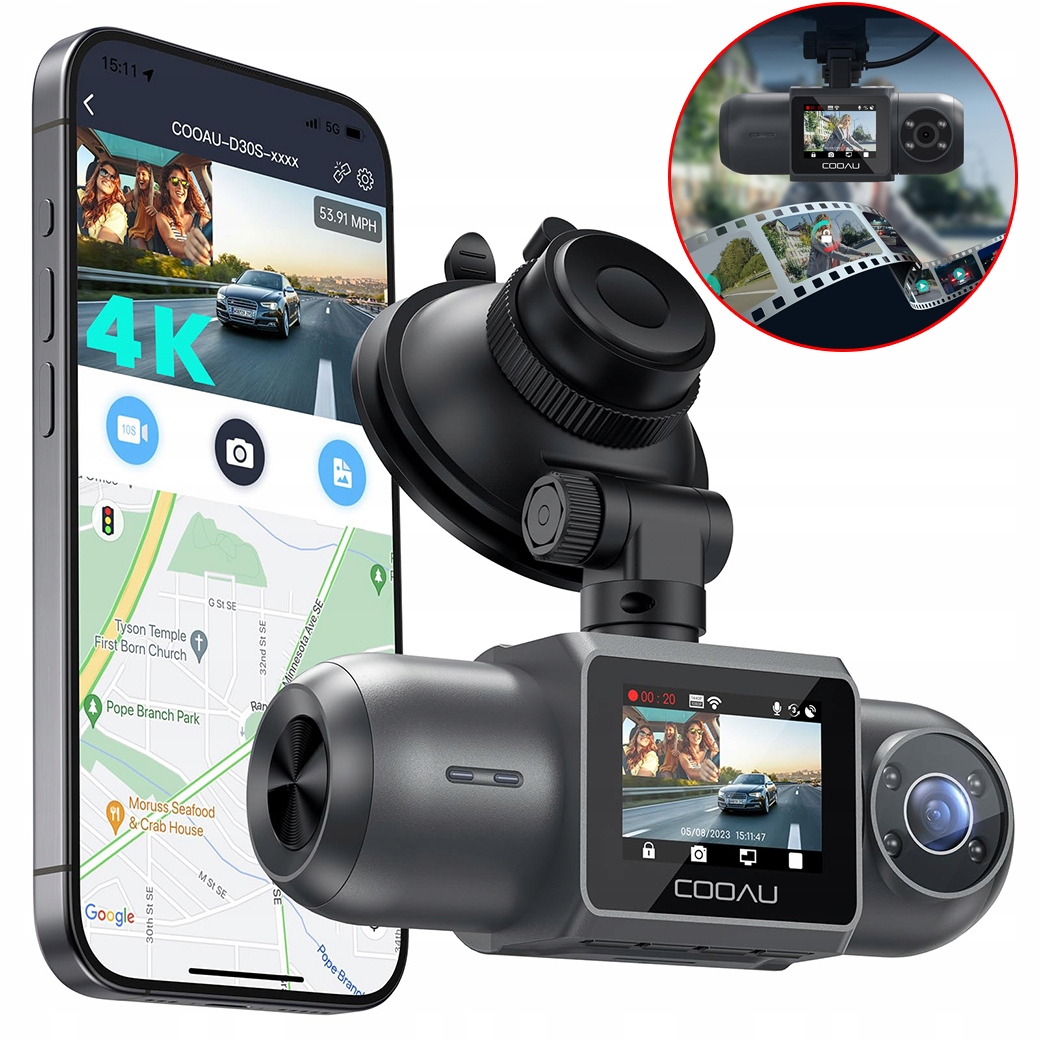 Videorekordér Do Auta 4K Dual Gps Kamera Wifi Aplikace Noční Monitorování