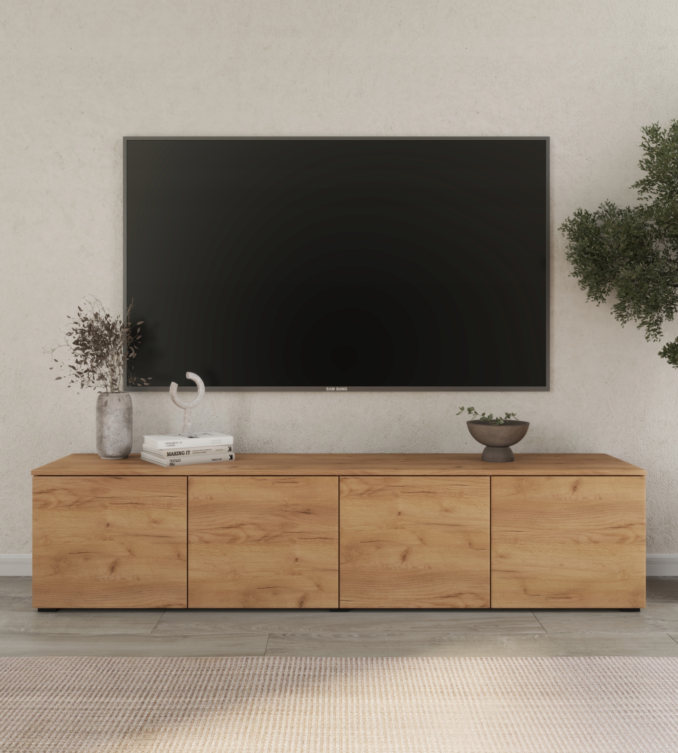 KOMODA, STOJĄCA SZAFKA RTV 200 CM DĄB CRAFT ZŁOTY WYSOKA