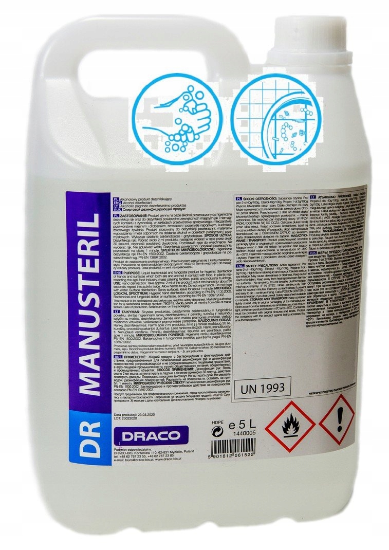 Draco dr Manusteril płyn 5 l dezynfekcja rąk i powierzchni