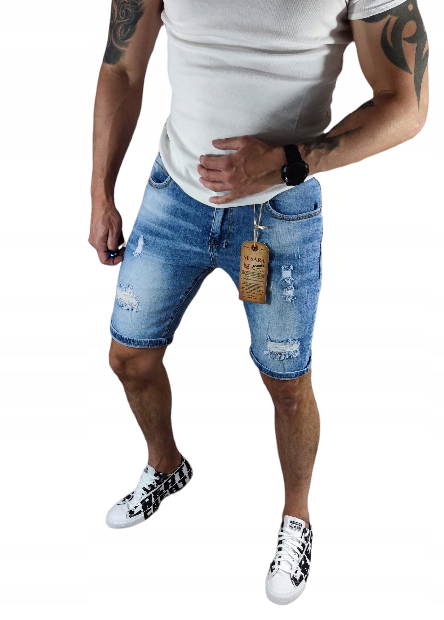 

Szorty jeansowe błękitne slim przetarcia MSA01 -
