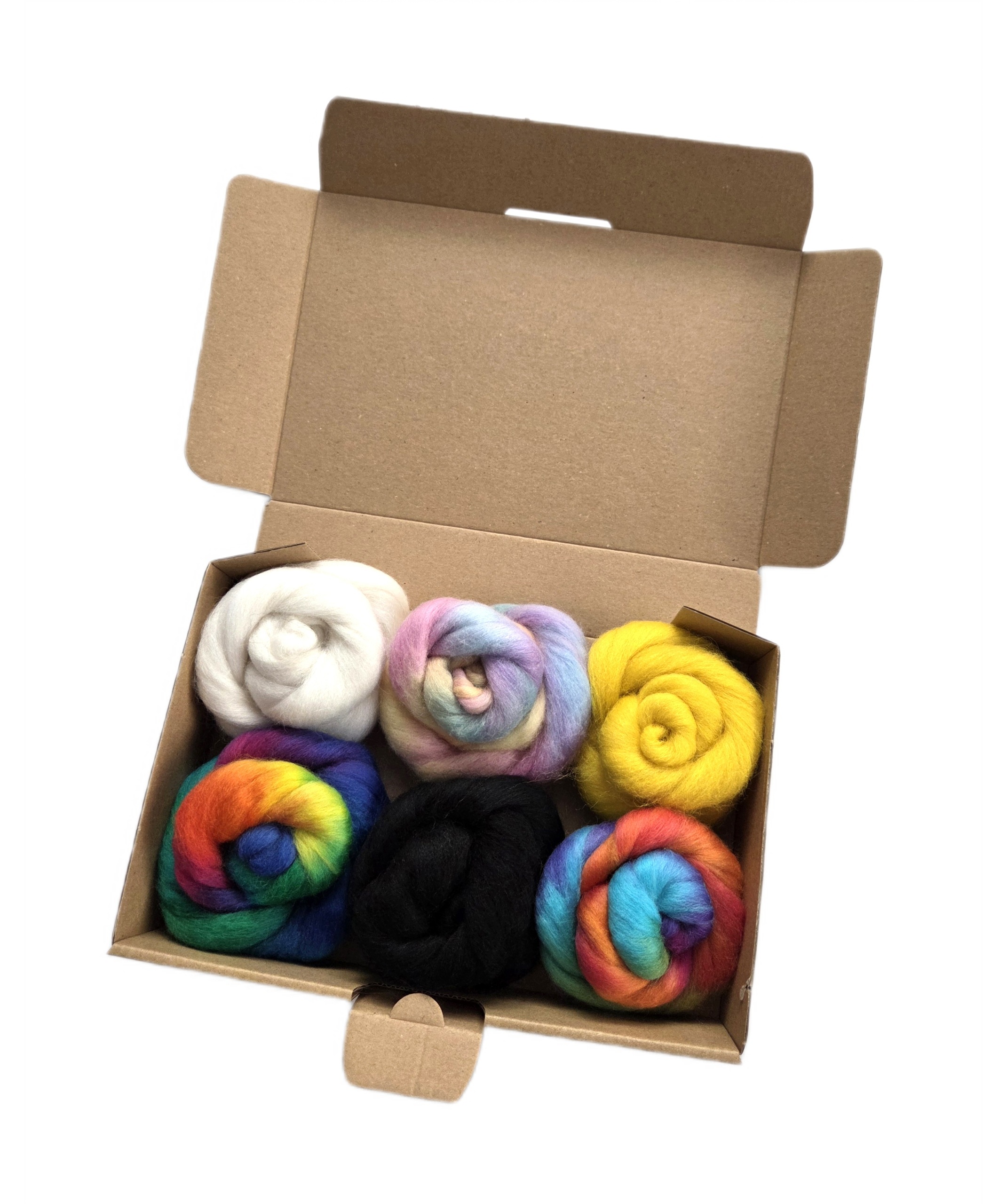 Česanková vlna sada 6 x 100 g, barevný česaný box 600 g, Duhový Sen