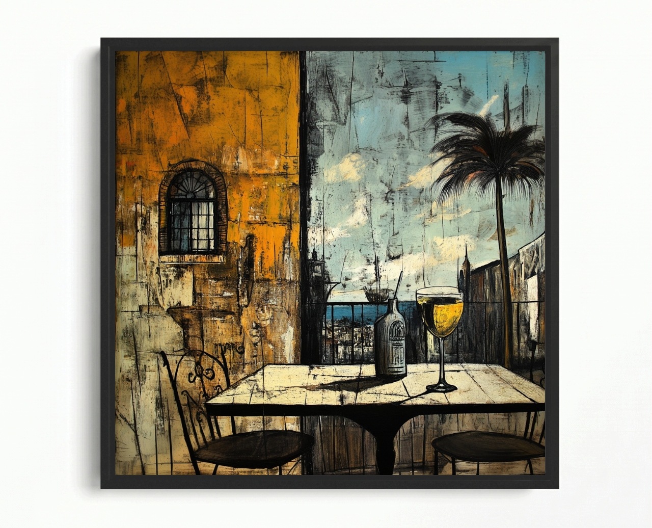 Obraz Rám American Box Pohľad Balkon Terasa Stôl Drink Palma More 60x60